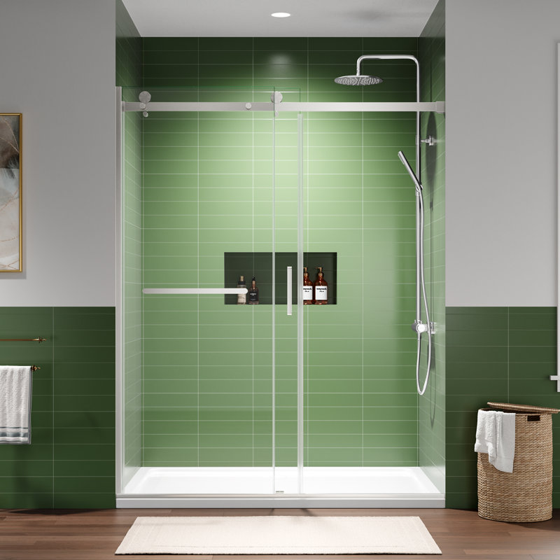 Porte de douche coulissante simple sans cadre de 56 à 60 po x H 75 po avec verre trempé transparent de 8 mm