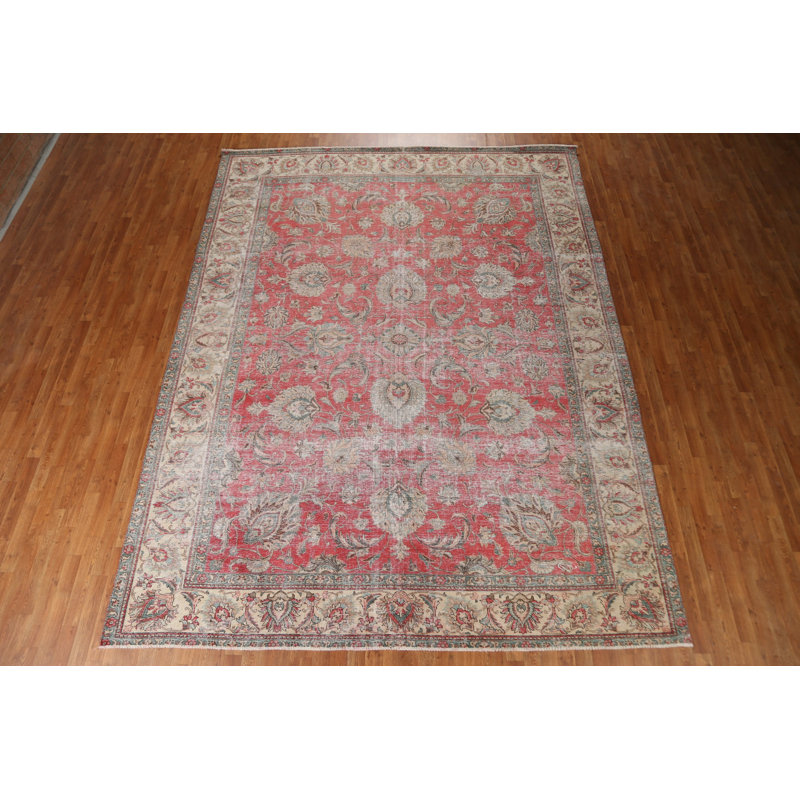 Tapis Tabriz rétro patiné rétro noué à la main 9 x 12