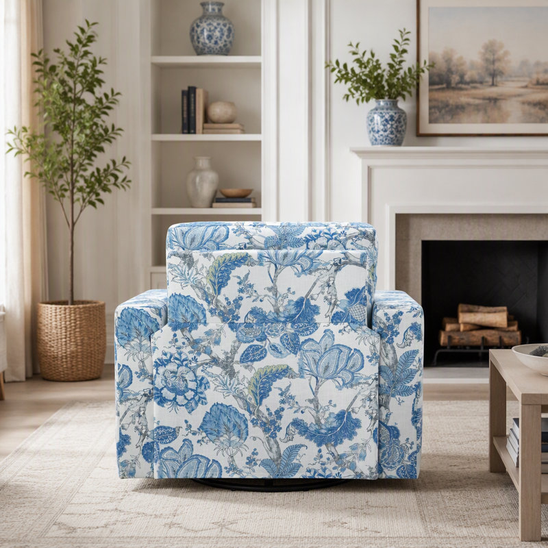 Floral Upholstery Degree Rotation Single Sofa Chair for Living Room, Bedroom, Office