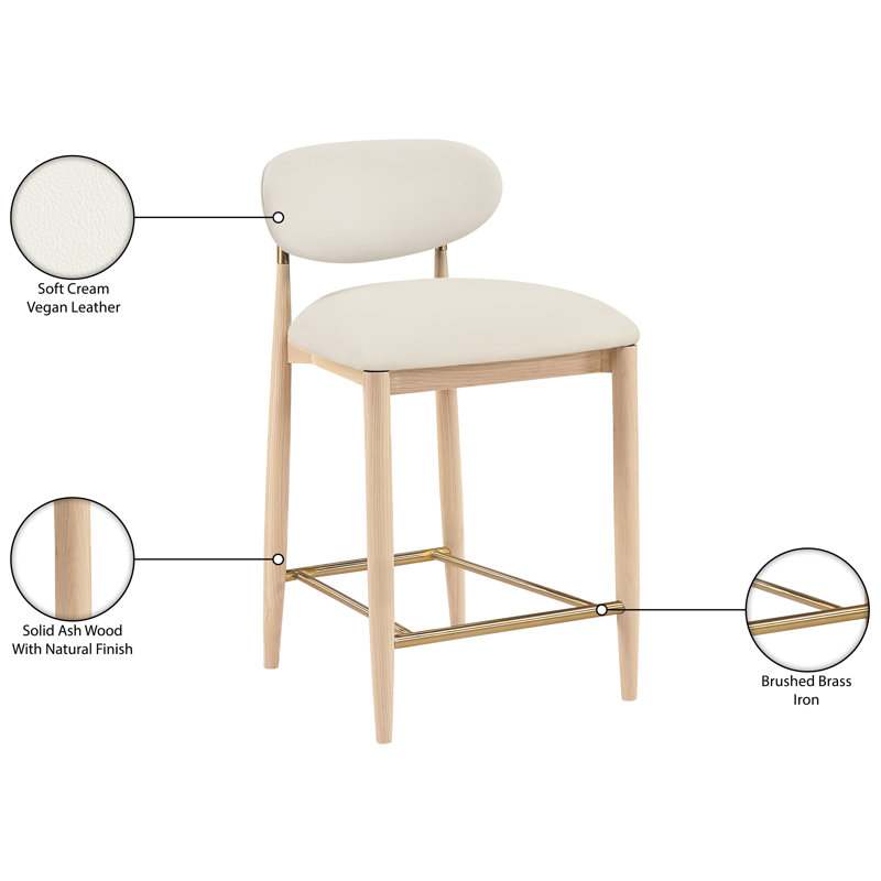 Tabouret Riccio, Naturel, Cuir végétalien crème, Brossé