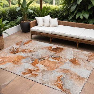 Tapis extérieur lavable antidérapant 8 pi x 10 pi orange et ivoire
