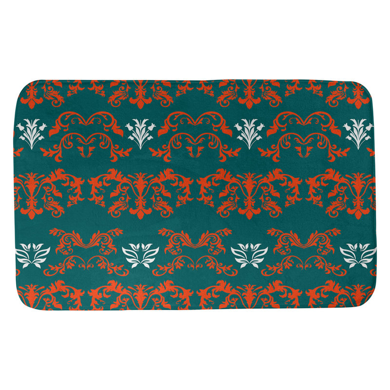 Tapis pour salle de bain Miami Football Baroque, l 17 po x L 24 po, Orange / turquoise / blanc