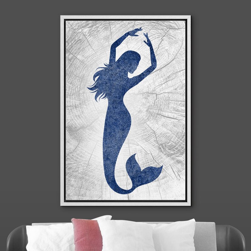 Mermaid Dancing In Graphite Sea Framed On Canvas Print