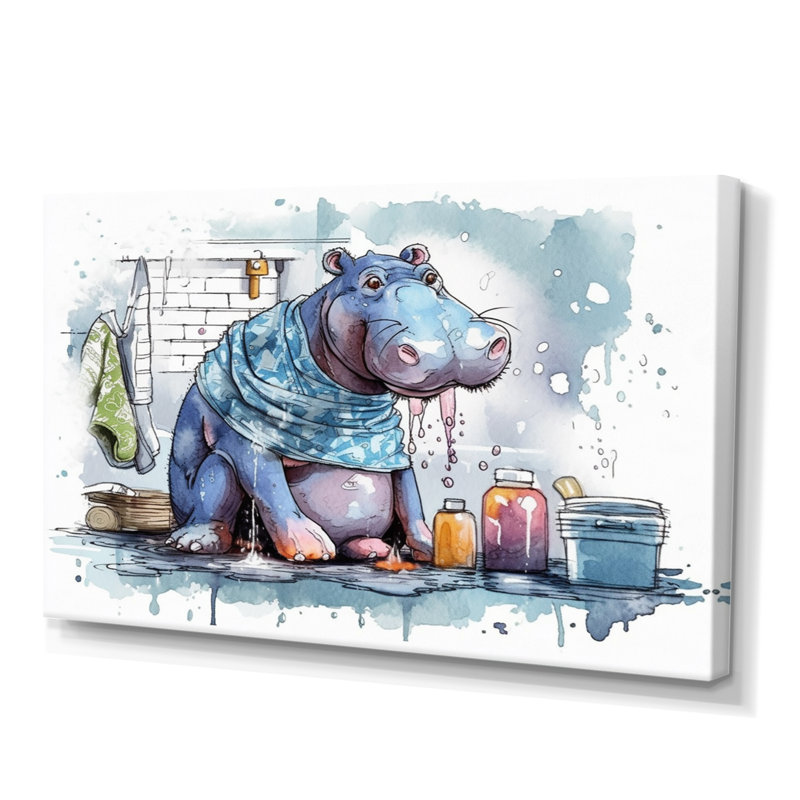 «Grey Hippo in the Bathroom II», impression sur toile tendue, H 16 po x l 32 po x P 1 po