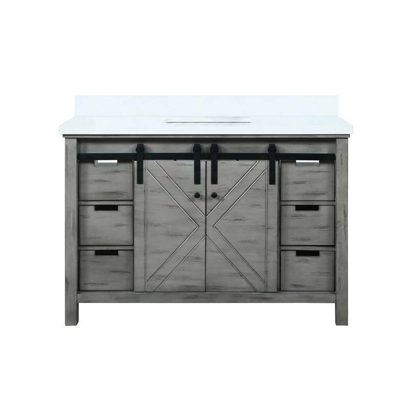 Meuble-lavabo gris l 48 po avec comptoir en marbre de culture et espace de rangement pour salle de bain x P 22 po, finition, comptoir, bois massif