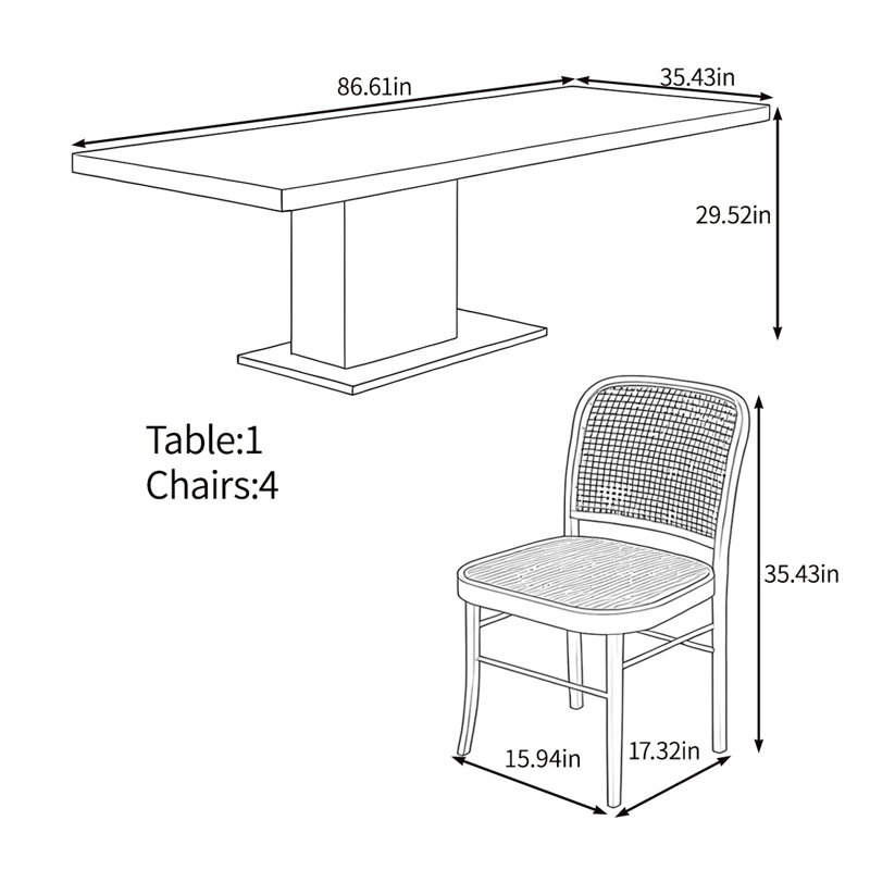Ensemble de table multifonctionnel en bois massif, H 29,52 po x L 86,61 po x l 35,43 po