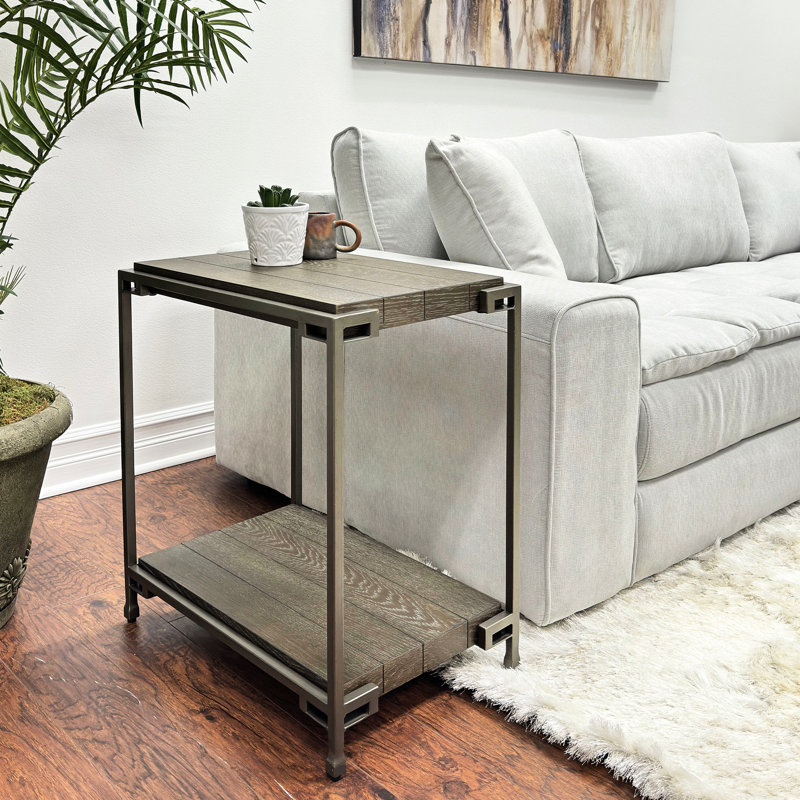 Table de salon en graphite vieilli avec support en métal et plateforme en bois - Charm Elegant