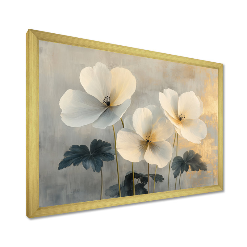 Geraniums Pure Form Minimalisme III - Geraniums, reproduction sur toile encadrée, H 12 po x l 20 po, Cadre simple, Doré
