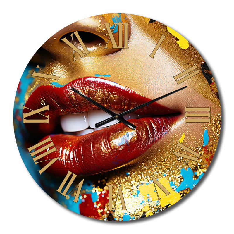 Horloge murale Sensual Red Lips Retro Glam Collage II, Moyenne