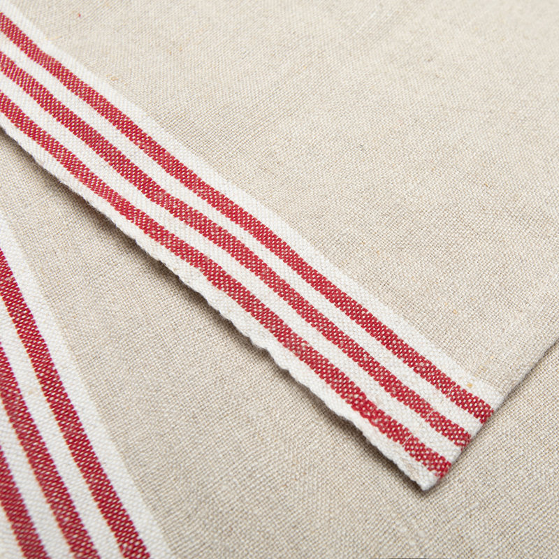Alsace Striped Waffle Tea Towel, Natural/Red