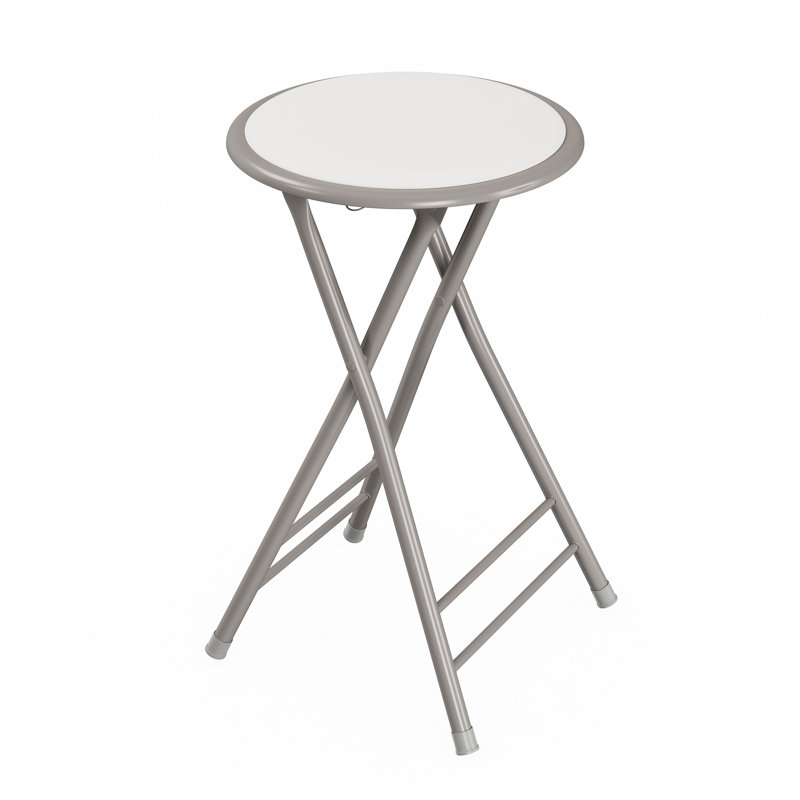 Angulo Folding Stool - Backless 24-Inch Stool with 225lb Capacity for Kitchen or Rec Room - Portable Indoor Counter Bar Stools by Lavish Home (White)