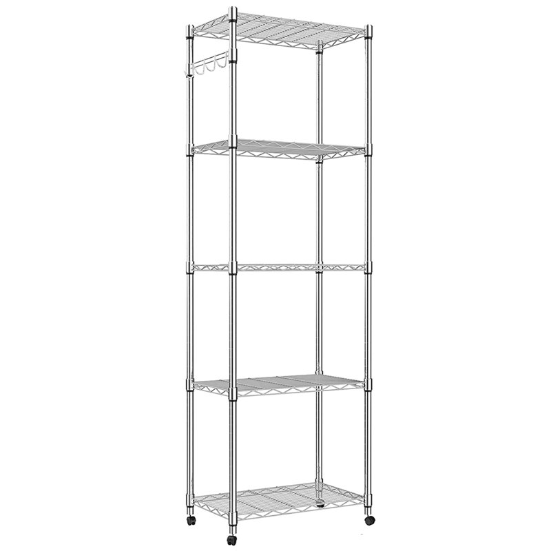Manry 72" H x 23.2" W x 13.78" D 5-Tier Chrome Shelving Unit with Wheels, Side Hooks