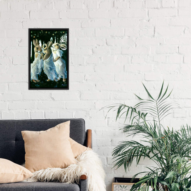 « Bunny graces » par Melinda Copper-impression d’art graphique, H 40 po x l 26 po x P 1,5 po, Toile avec cadre noir