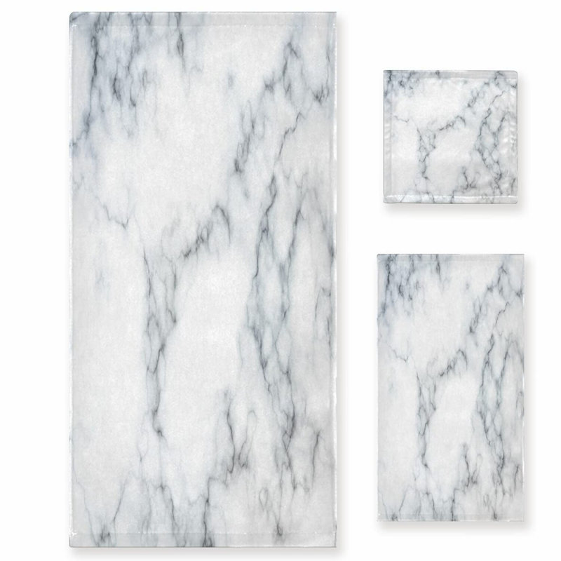 Marble Luxe 3-Piece Towel Set - High Absorbent Soft Towels for Bathroom, Hotel, Kitchen, Gym, and Spa - Includes Bath Towel, Hand Towel, and Washcloth