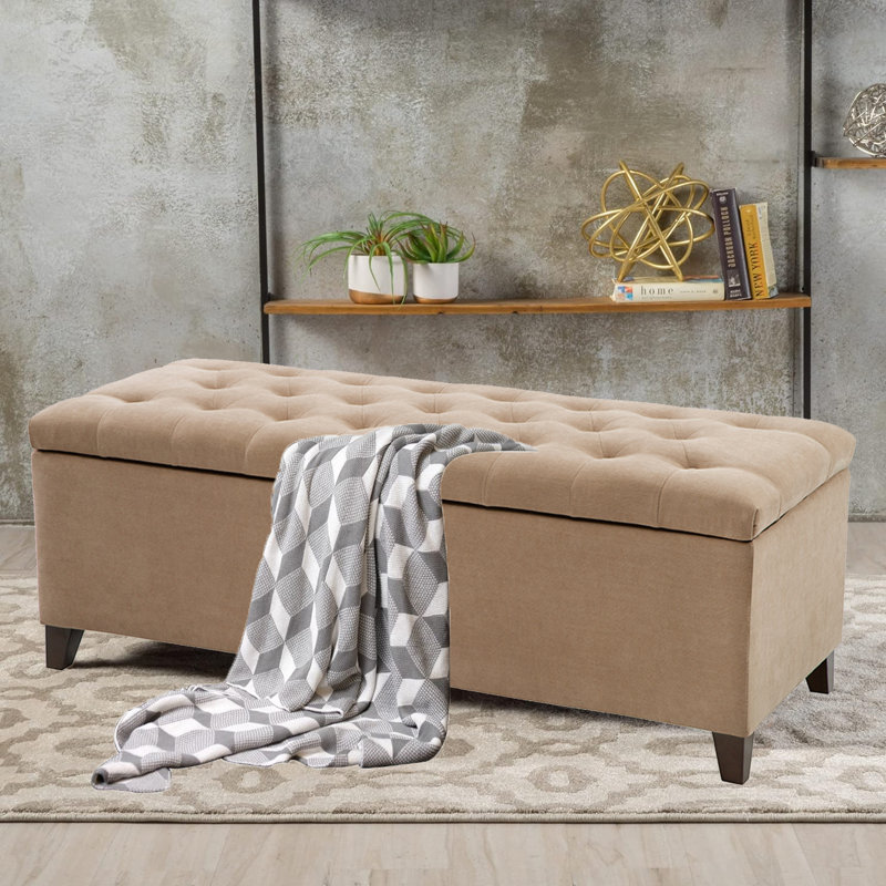 Jahmere Polyester Upholstered Storage Bench, Brown