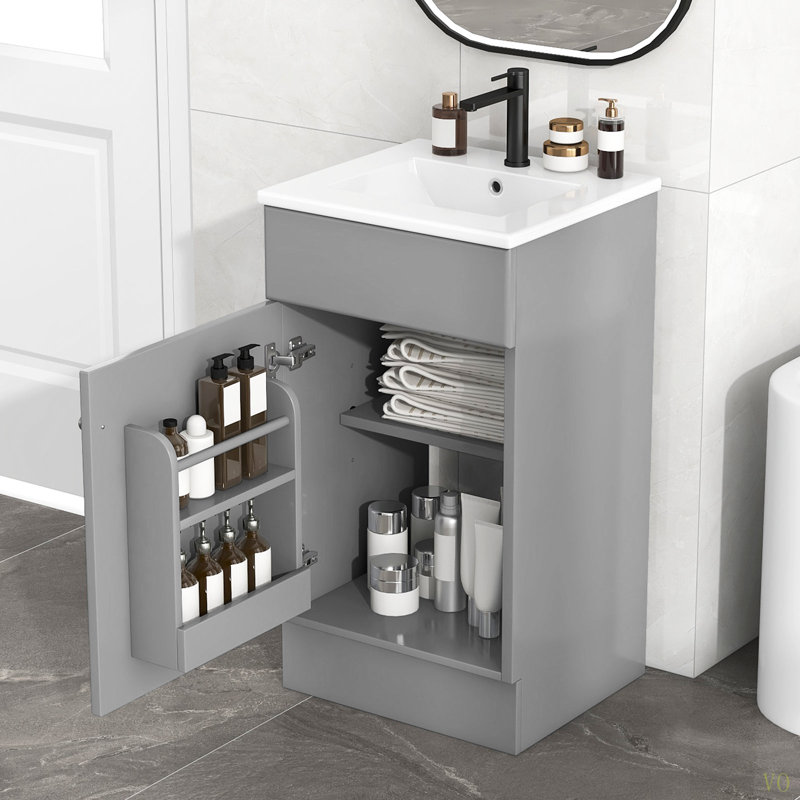 Meuble-lavabo 18 po avec lavabo, meuble-lavabo avec tablette de porte et tablette réglable, Grey