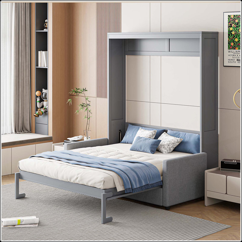 Lit escamotable avec coussin Murphy, gris, Double