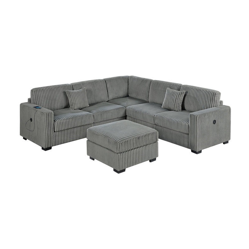 Causeuse modulaire rembourrée 4 pièces RAF / LAF Living, Velours côtelé fumé