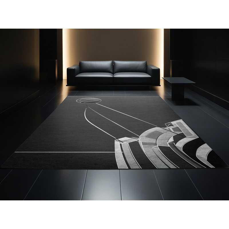 Machine Washable Hambrook Basketball Three Point Shot Minimalist Solid Colour Rug in Grey – Black Binding, 2x3
