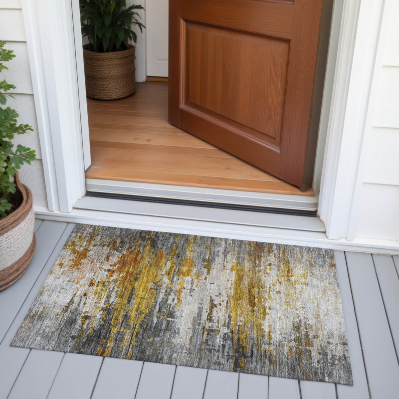 Machine Washable Indoor/Outdoor Xhevrie Copper Rug, Rectangle 1 pi 8 po x 2 pi 6 po
