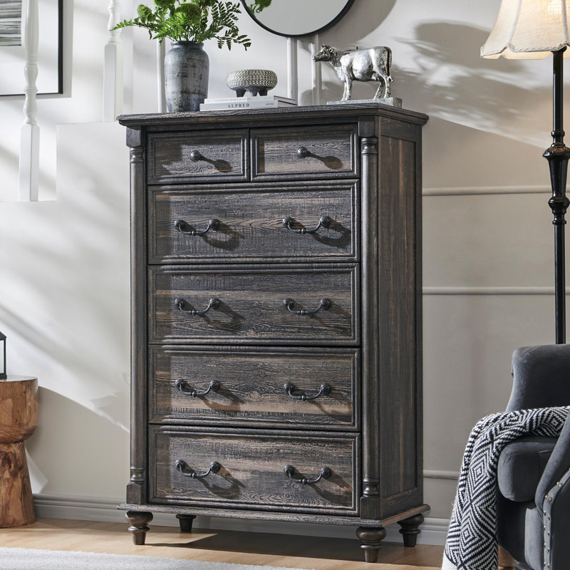 Dark Rustic Oak 6-Drawer Solid Wood Dresser Chest