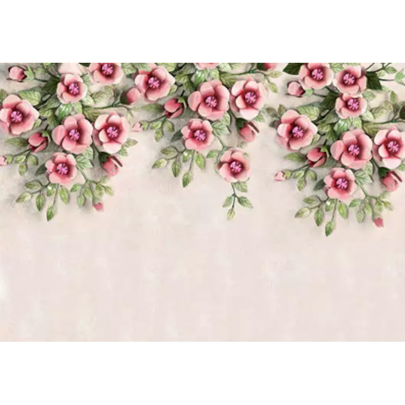 Papier peint amovible floral fleurs roses, L 114 po x l 204 po