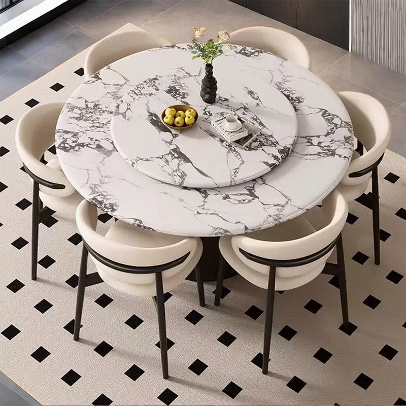 Retro Modern Microlite Round Dining Table Set, 5 Pieces: Table, 4 Chairs, 29.52"H x 47.24"L x 47.24"W