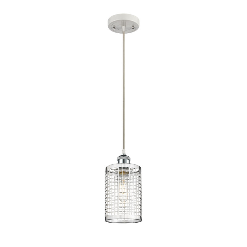 1 - Light Single Drop Pendant Pendant, White, Polished Chrome