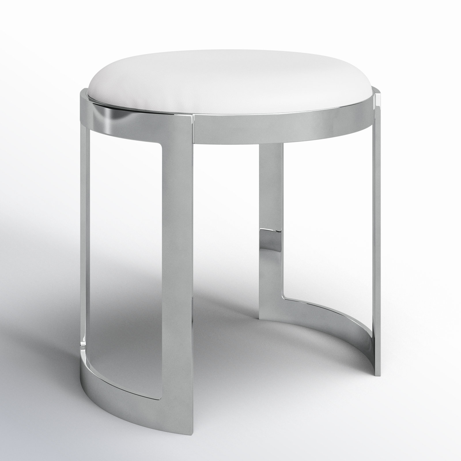 Nouri Accent Stool, White Faux Leather, Silver 
