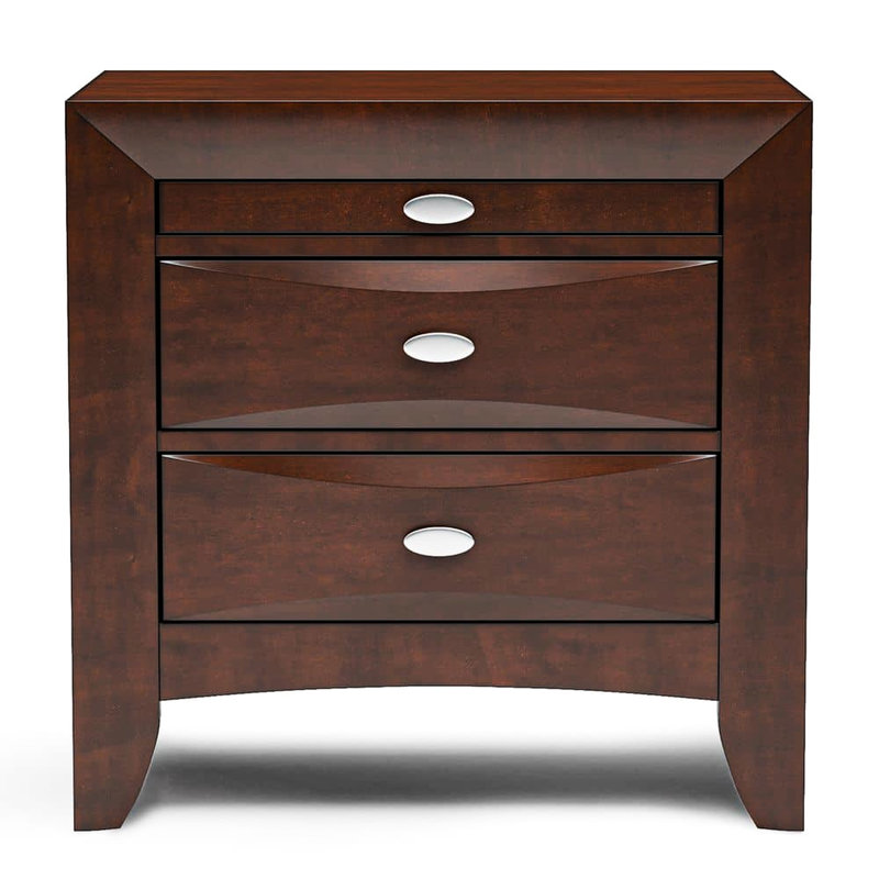 Table de chevet couleur cerise de style contemporain, 2 tiroirs, bois massif et autres matériaux, poignées ovales en nickel, plateau doublé de feutre, plateau coulissant, tiroirs décoratifs pour chambre à coucher, tiroir,
