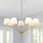 7-light 40"W Brass Burlap Shaded Chandelier For Dinning Room
