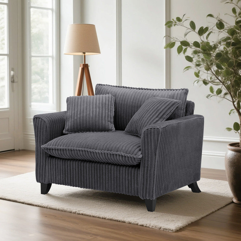 Fauteuil moderne en velours côtelé avec assise large et coussins moelleux, Gris