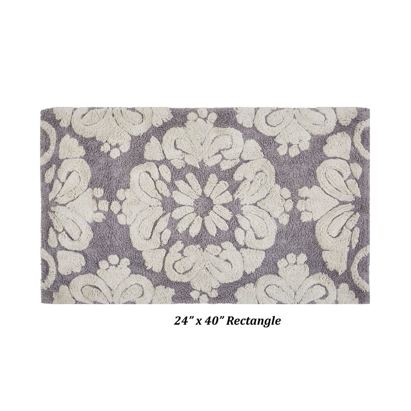Danitra 100% Cotton 1885 GSM Bath Rug with Non-Slip Latex Backing, Soft Absorbent Machine Washable Bathroom Mat, Medallion Design, 24" x 40", Gray
