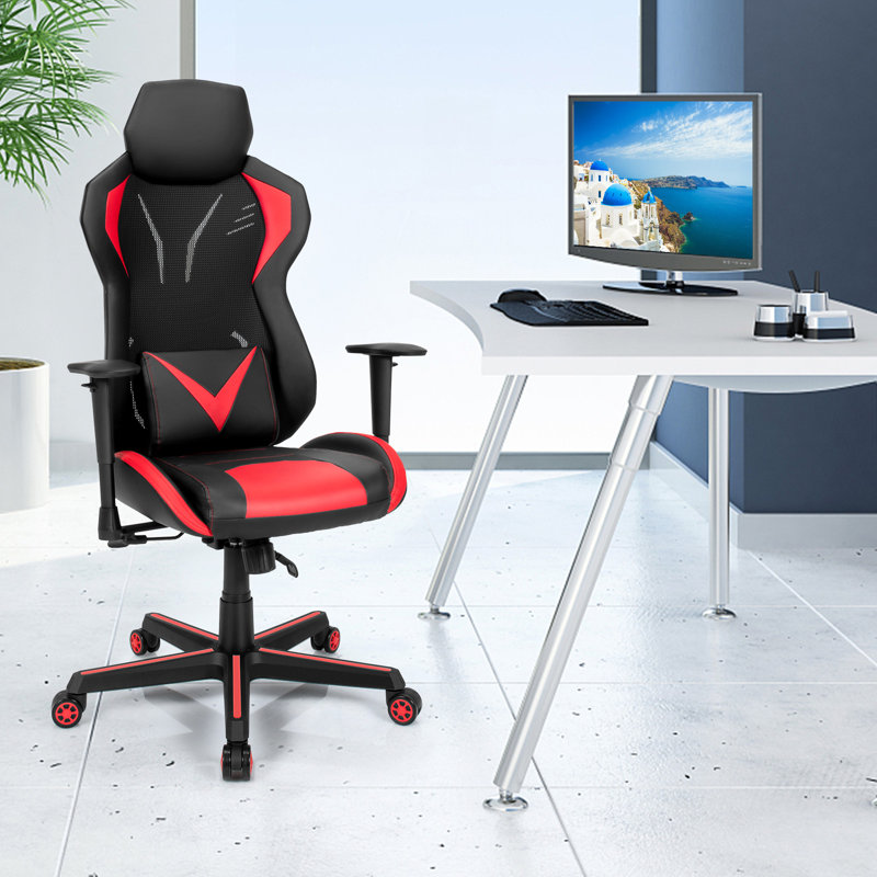 Inbox Zero Adjustable Reclining Ergonomic Swiveling PC & Racing Game Chair in Black/Red