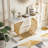 Faux Marble Console Table Accent Sofa Table with Geometric Metal Base-1491128702