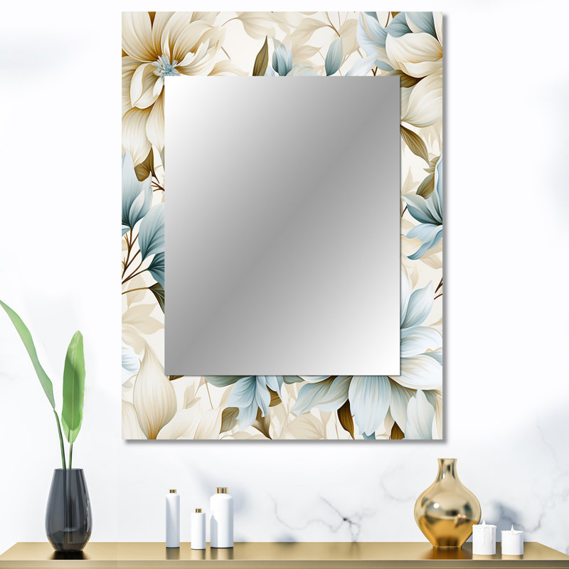 Cerabino Mandalas blanc, motif de chrysanthème bohème - miroir unique floral, grand miroir mural floral, impression d'art en métal