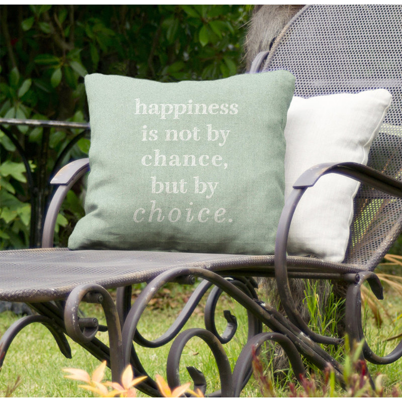 Coussin décoratif intérieur / extérieur Happiness, 18 po x 18 po, Vert / blanc