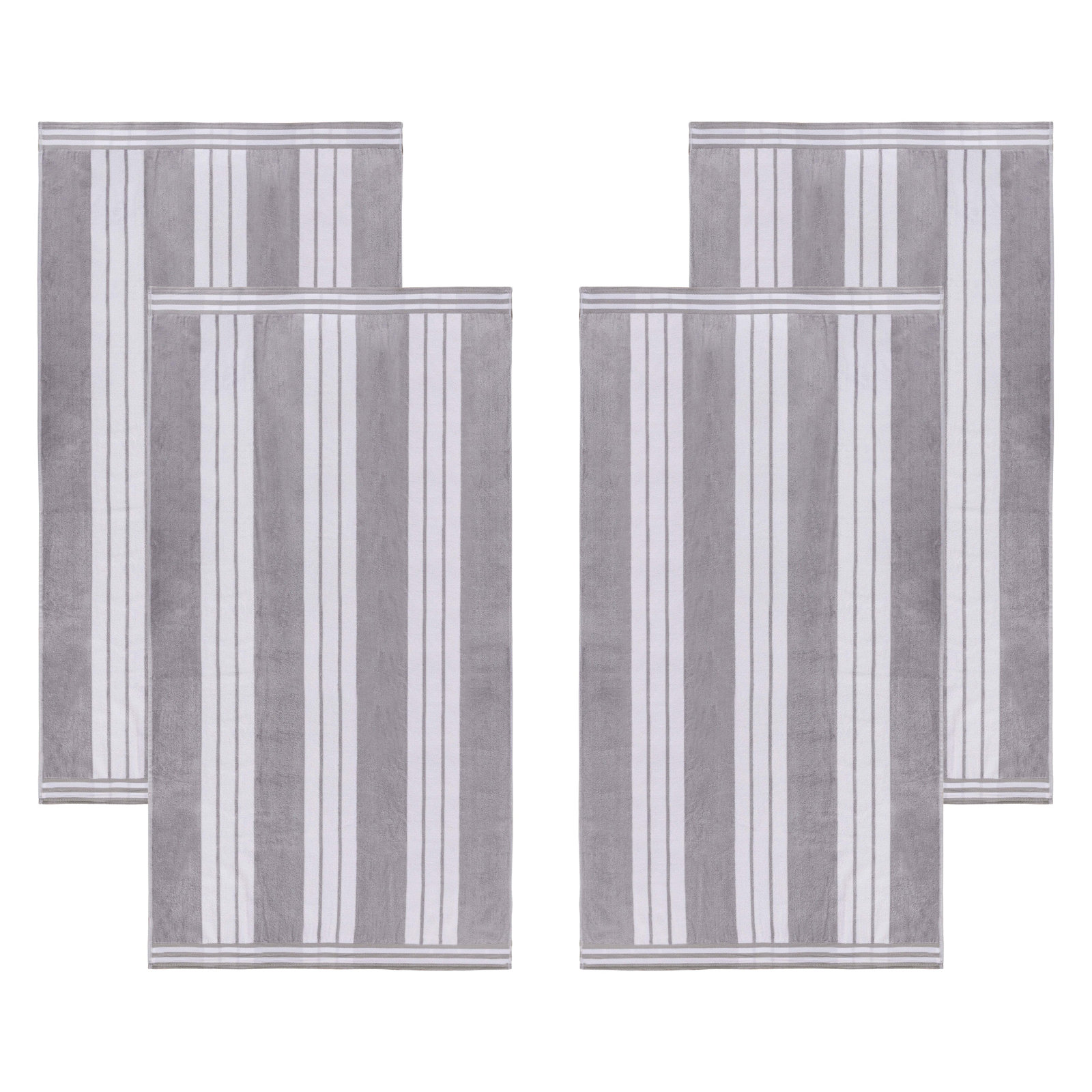 Chira Striped Cotton Beach Towel, Light Gray, Beach Towel - 4 Pack