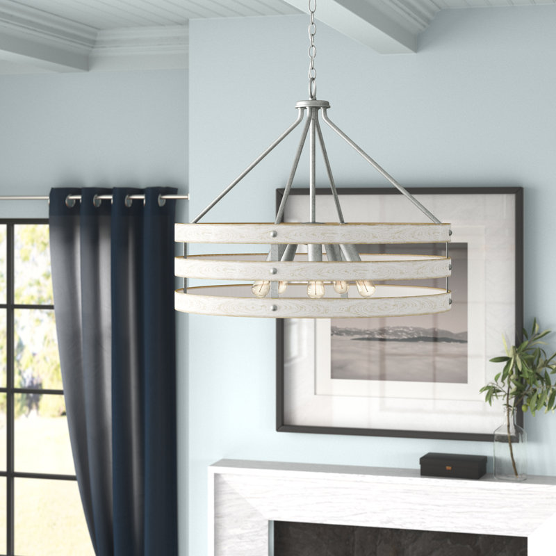 Kingsley 5 - Light Dimmable Drum Chandelier, Antique White, Galvanized