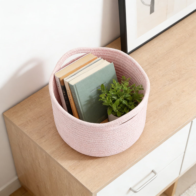 Hand-Woven Cotton Rope Storage Baskets, Round Decorative Organizer Bins With Reinforced Handles For Home, Shelf, Desk, Toy, And Gift Use