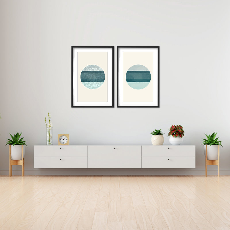 Coastal Retreat Oceanic Duology: Abstract Circles Diptych, 24" H x 32" W