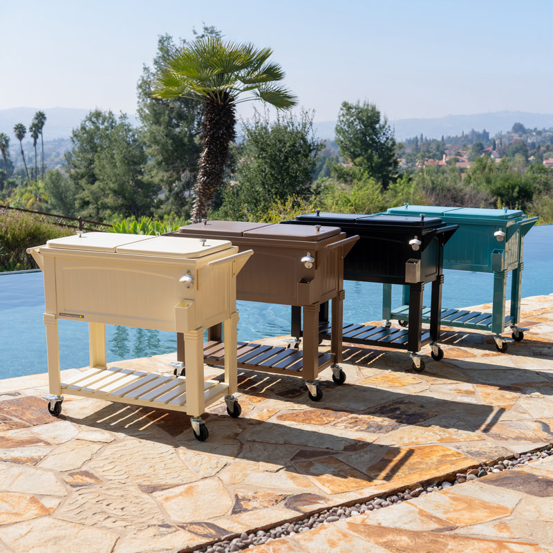 Permasteel 80 Qt. Furniture Style Rolling Patio Cooler, Black