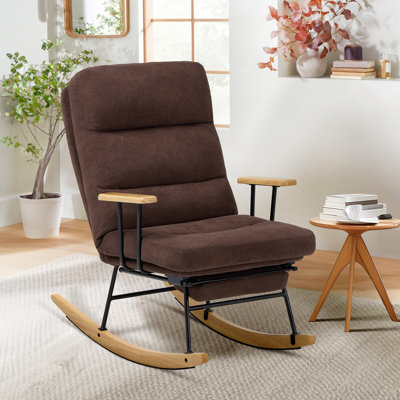Upholstered Rocking Reclining Glider with solid wood leg