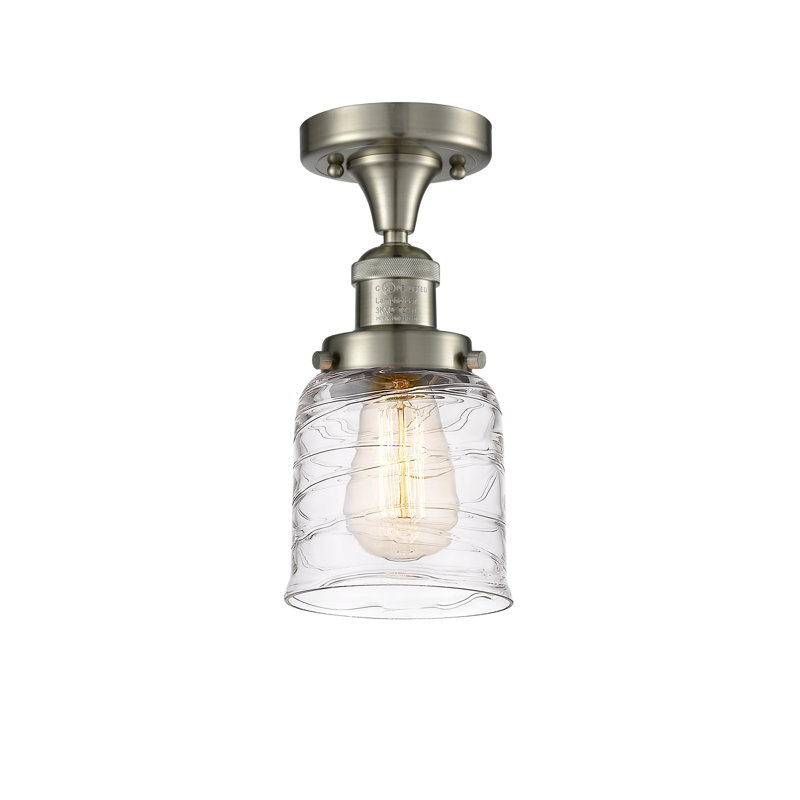 Archambault Glass Semi Flush Mount, No Bulb Included, Brushed Satin Nickel, Clear Deco Swirl