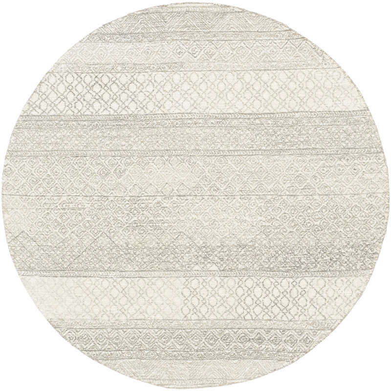 Abdera Geometric Hand-Tufted Wool Gray/Cream Area Rug, Round 6'
