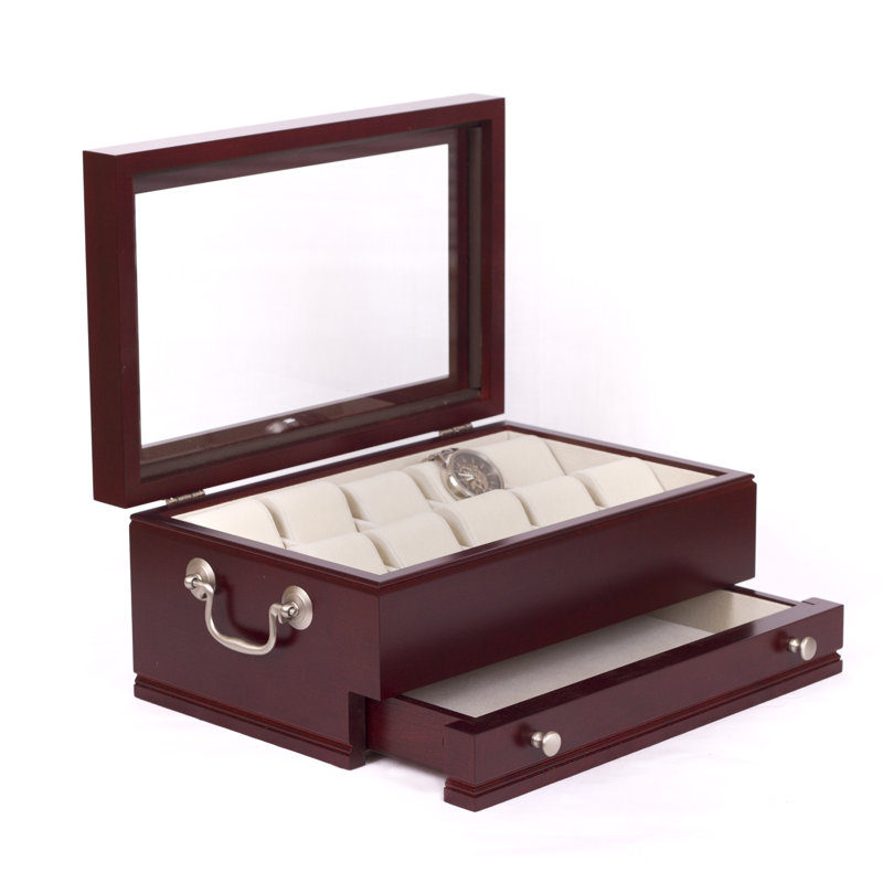 Wood Watch Box + Drawers, Mahogany