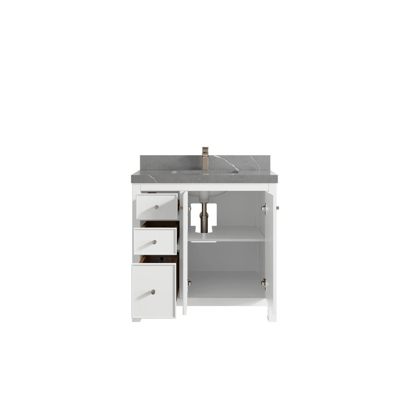 Meuble-lavabo simple 36 po avec plateau Chicago, Gris Piatra