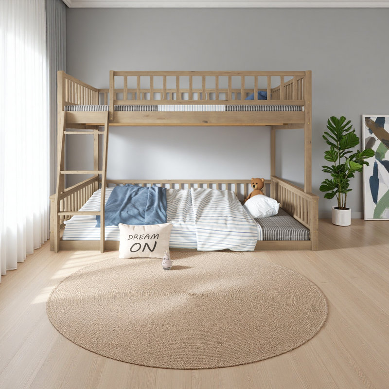 Full XL Over Queen Bunk Bed With Ladder And Guardrails, Walnut