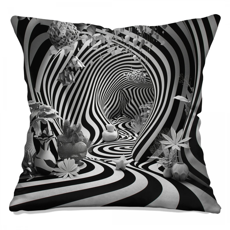Coussins décoratifs noirs et blancs à rayures, 26 x 26 pouces