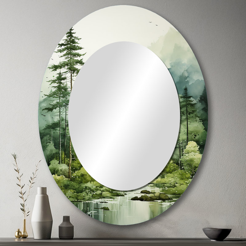 Forest Enigmatic Forest - Large Oval Wall Mirror On Metal, 43" x 33"